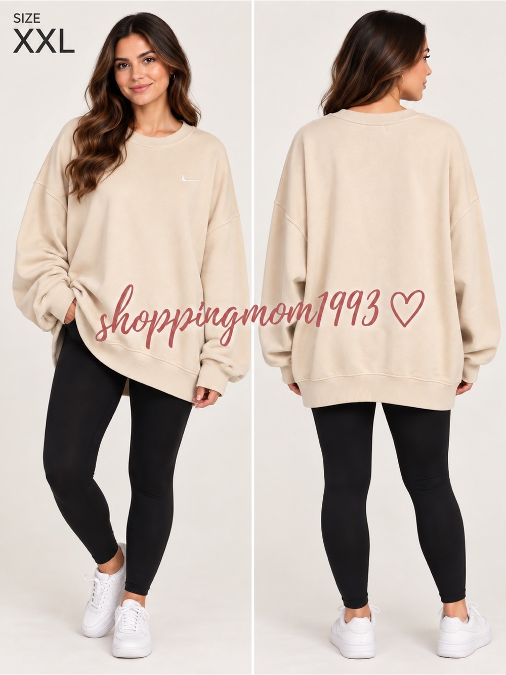 Nike Women’s Oversized Crewneck Sweatshirt Cream XXL Embroidered Swoosh